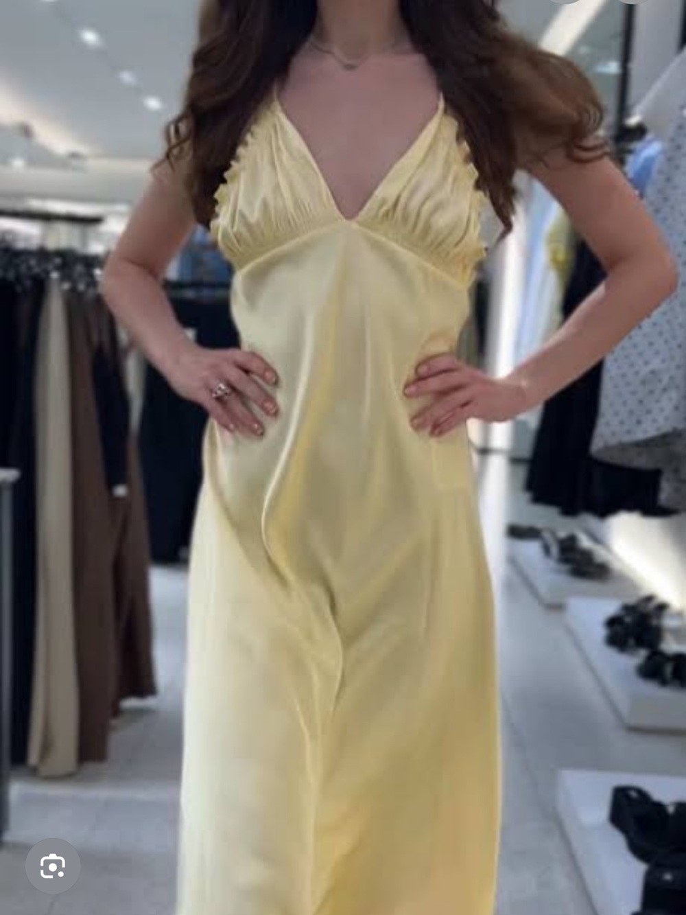 ZARA Light Yellow Satin Slip Midi Dress with Ruffle Trim - Picture 6 of 9